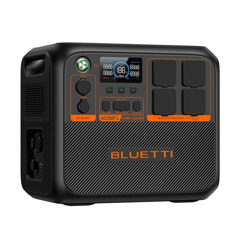 Bluetti AC200P L powerstation, 2304 Wh LiFePO4, 2400 W, zonne-energie 1200 W – weergave 3