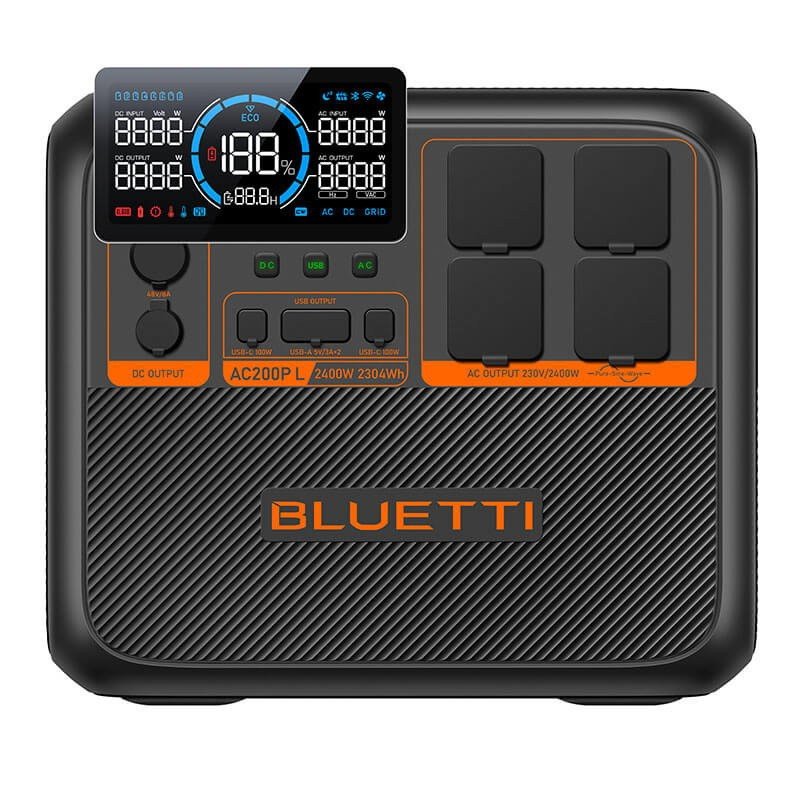 Bluetti AC200P L powerstation, 2304 Wh LiFePO4, 2400 W, zonne-energie 1200 W – weergave 4