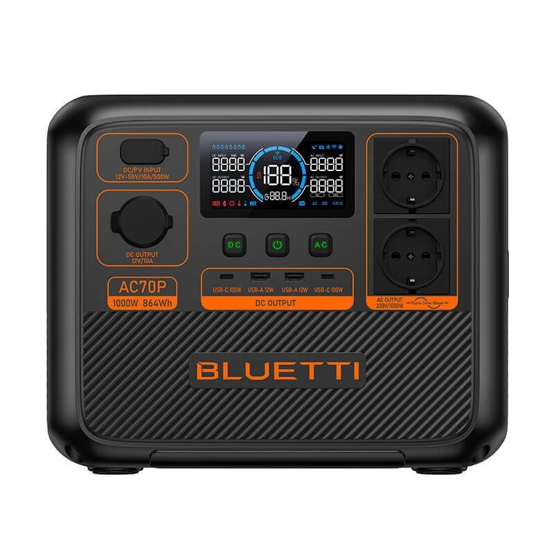 Bluetti AC70P draagbaar powerstation LiFePO4, 864 Wh, 1000 W – weergave 2