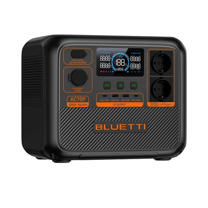 Bluetti AC70P draagbaar powerstation LiFePO4, 864 Wh, 1000 W – weergave 3
