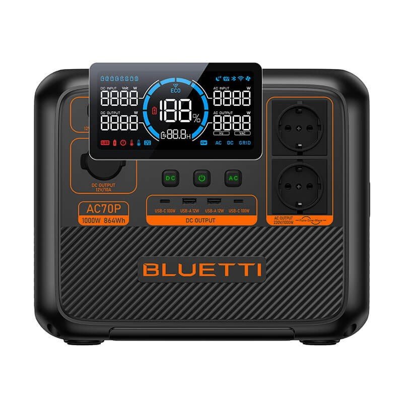 Bluetti AC70P draagbaar powerstation LiFePO4, 864 Wh, 1000 W – weergave 4