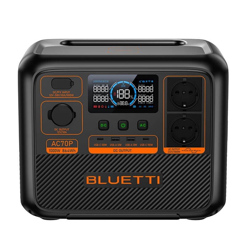 Bluetti AC70P draagbaar powerstation LiFePO4, 864 Wh, 1000 W – weergave 5