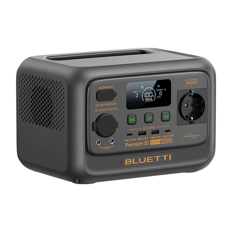 Bluetti Premium 30 V2 powerstation, LiFePO4 320 Wh, 600 W AC-uitgang – weergave 3