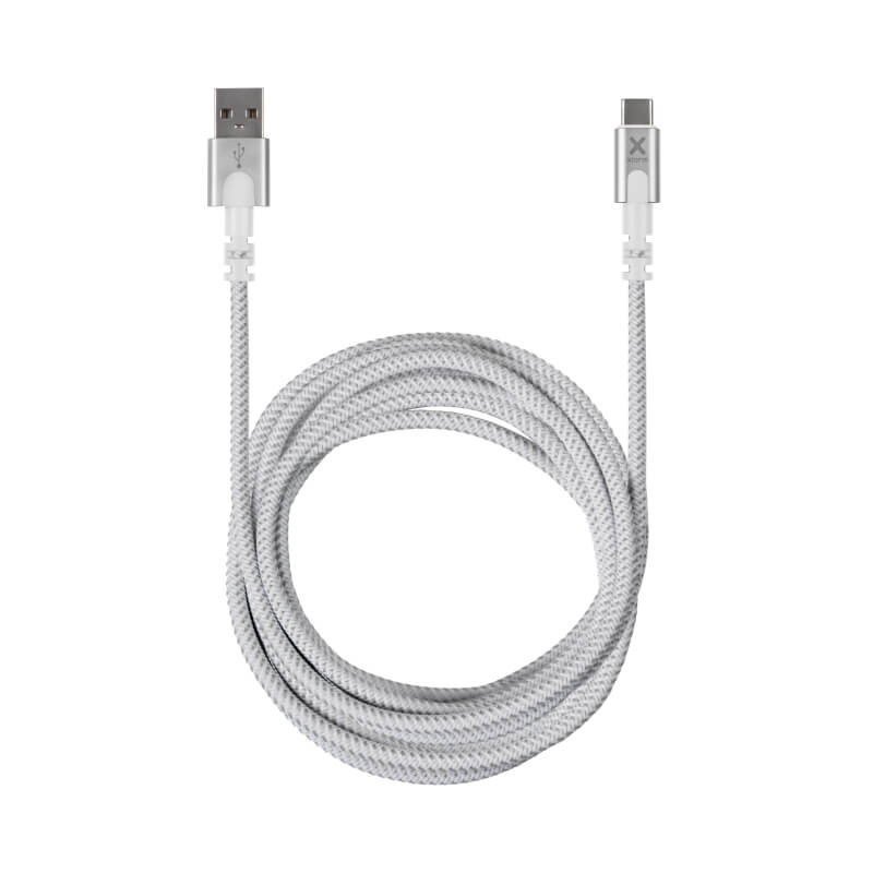 Xtorm Original lange USB-naar-USB-C-oplaadkabel, 3 m, nylon, wit – weergave 2
